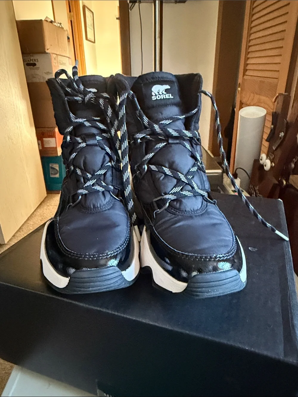 Sorel Black and White Women's Winter Rain Boots